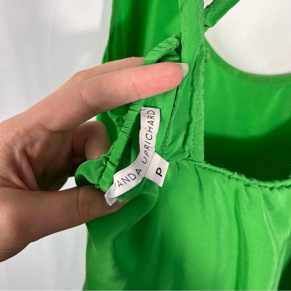 Amanda Uprichard Bright Green Relaxed Fit Cross Back 100% Silk Tank Top Small - Picture 4 of 6